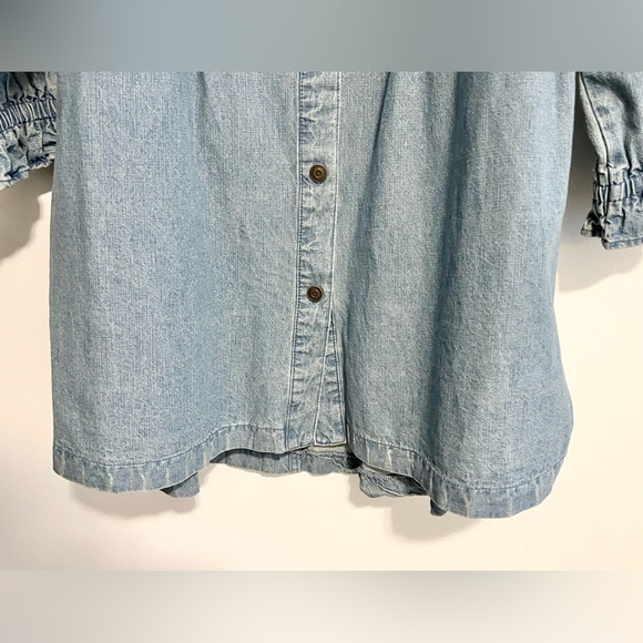 Versona Denim Chambray Long Sleeved Mini Dress. Button Down, Smocked Cuffs. Sz L - Picture 5 of 8